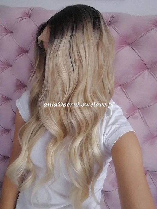 Peruka blond ombre fale LACE FRONT włosy jak naturalne peruki damskie