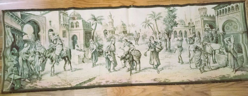 Ręcznie tkany gobelin orientalny – scena uliczna z Bliskiego Wschodu