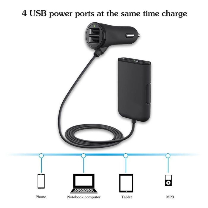 (NOVO) Carregador Auto 12V/24V - 4 Portas USB 5V 2,4A