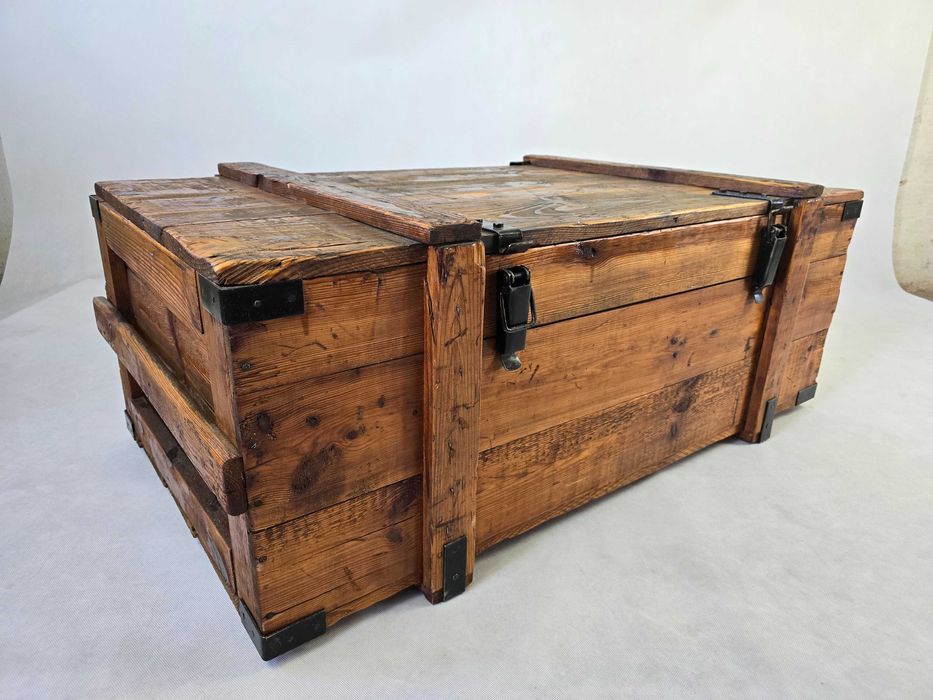 Skrzynia wojskowa drewniana, kufer, 76x62x42 LOFT-Style