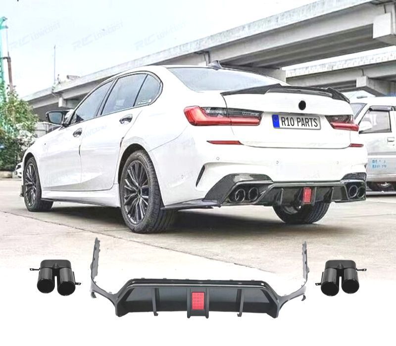 DIFUSOR BMW G20 LCI 23-25 LOOK M PRETO BRILHANTE COM LUZ DE TRAVAGEM + PONTEIRAS DE ESCAPE