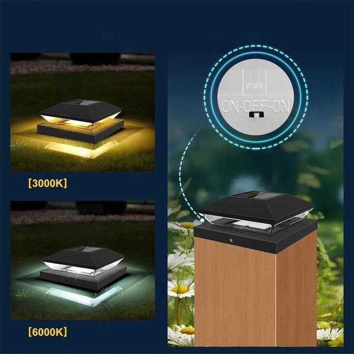 T-SUNUS 4x Lampy Solarne LED do Słupków Drewnianych 3000K/6000K