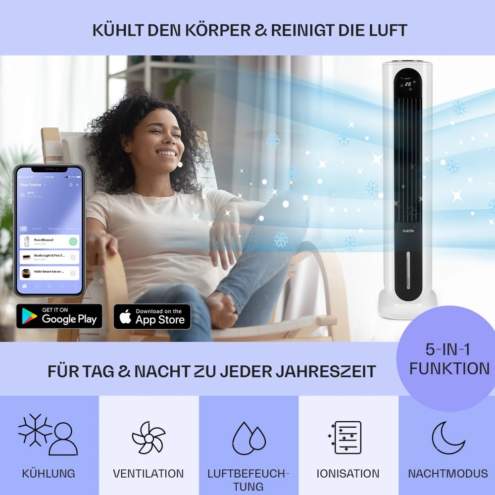 Охолоджувач повітря мобільний,Вентилятор 85Вт Klarstein Polar  Smart