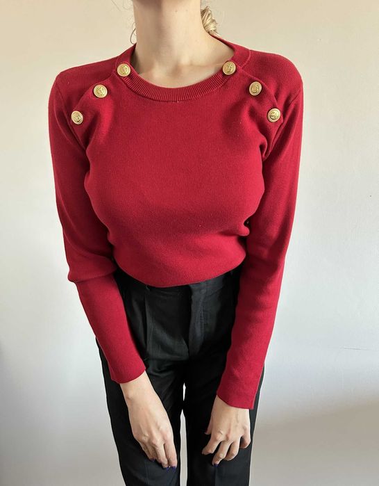 Czerwony damski sweter bawełniany dzianinowy L Petit Bateau