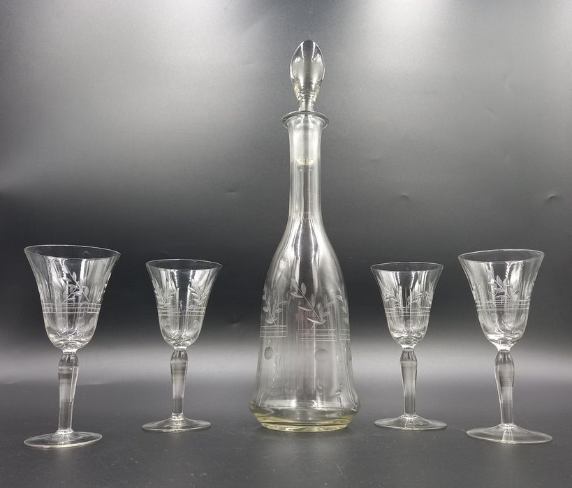 Secesyjna karafka komplet do nalewki Polskie szkło huta szkłaZawiercie