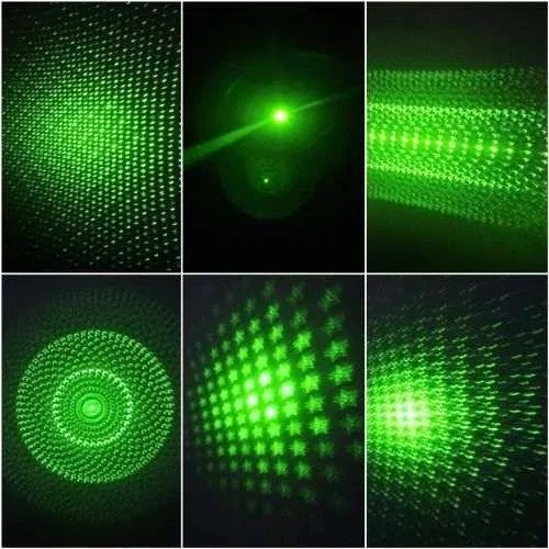 Apontador Laser verde 4mw 6 em 1 + 5 tampas de padrões + caixa