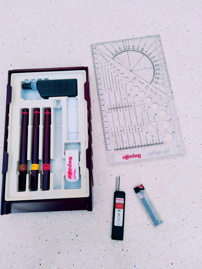 Estojo de desenho rotring usado, incompleto - ver descrição