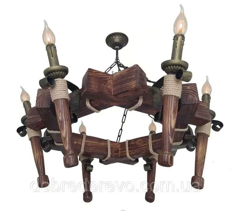 Люстра колесо, Світильник колесо ковка під старину, Люстра з факелом