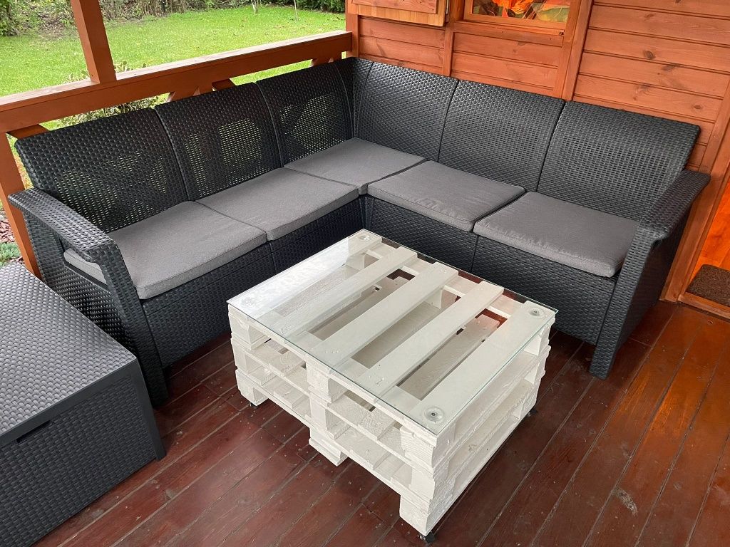Stolik kawowy z palet drewniana ława szklo hartowane 60x80
