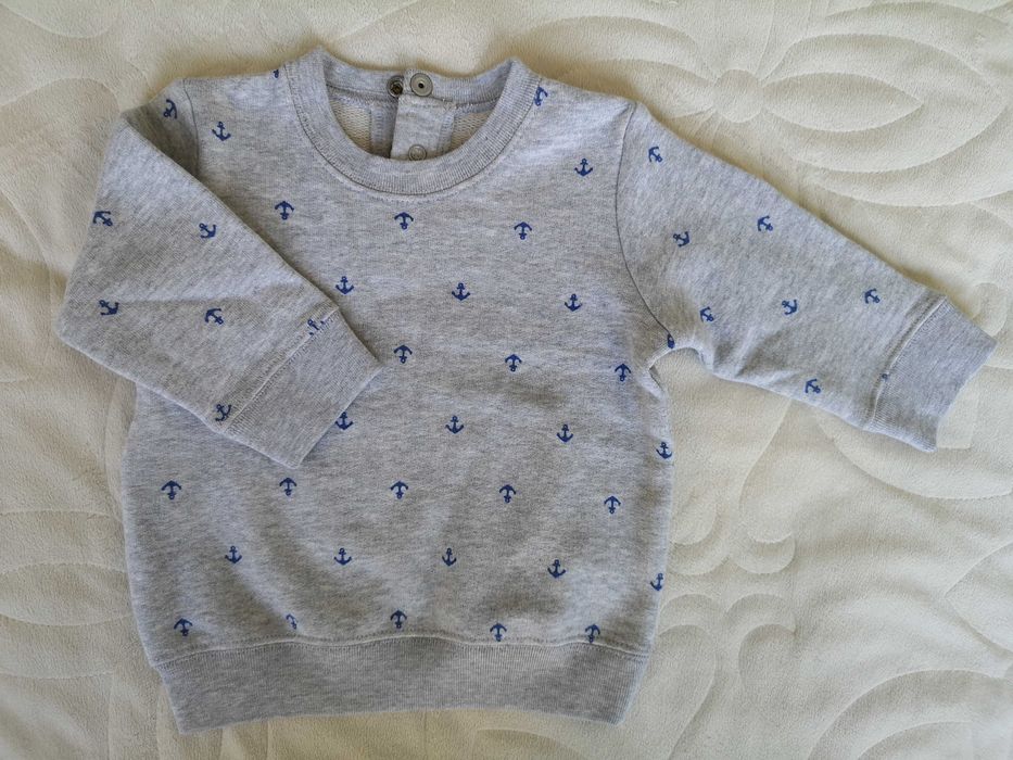 nowa bluza PETIT BATEAU kotwice marynarska szara 74-80