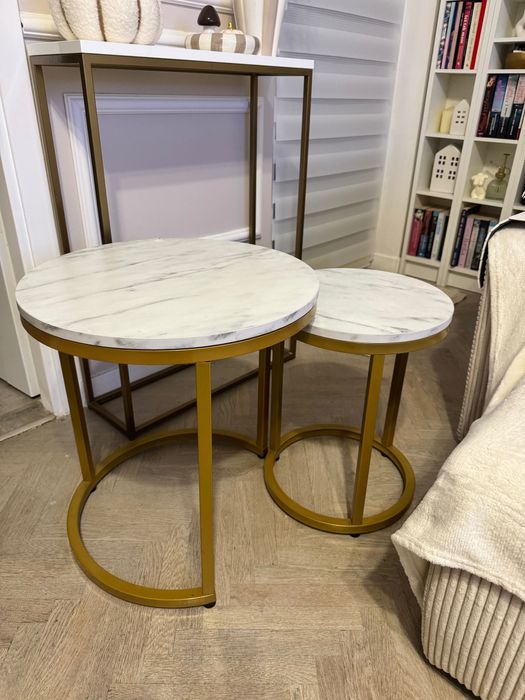 Dwa stoliki kawowe złote nogi marmurowe