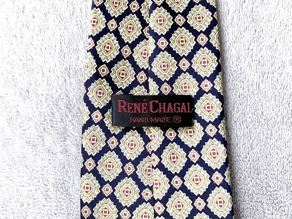 Krawat wzorzysty vintage hand made jedwab silk Rene Chagal