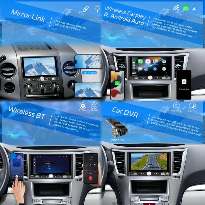 Autorrádio 6.8" IPS 2Din Wireless CarPlay/Android Auto BT USB