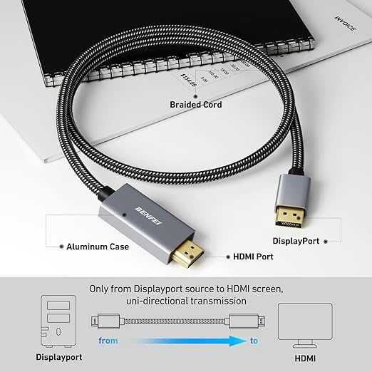 4K DisplayPort do HDMI o długości 0,9M jednokierunkowy kabel ekranowy