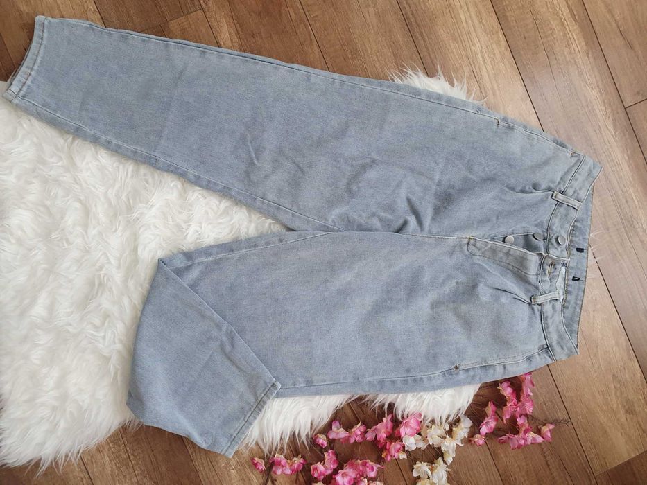 XA7 spodnie damskie niebieskie boyfriendy jeansowe mom missgiuded