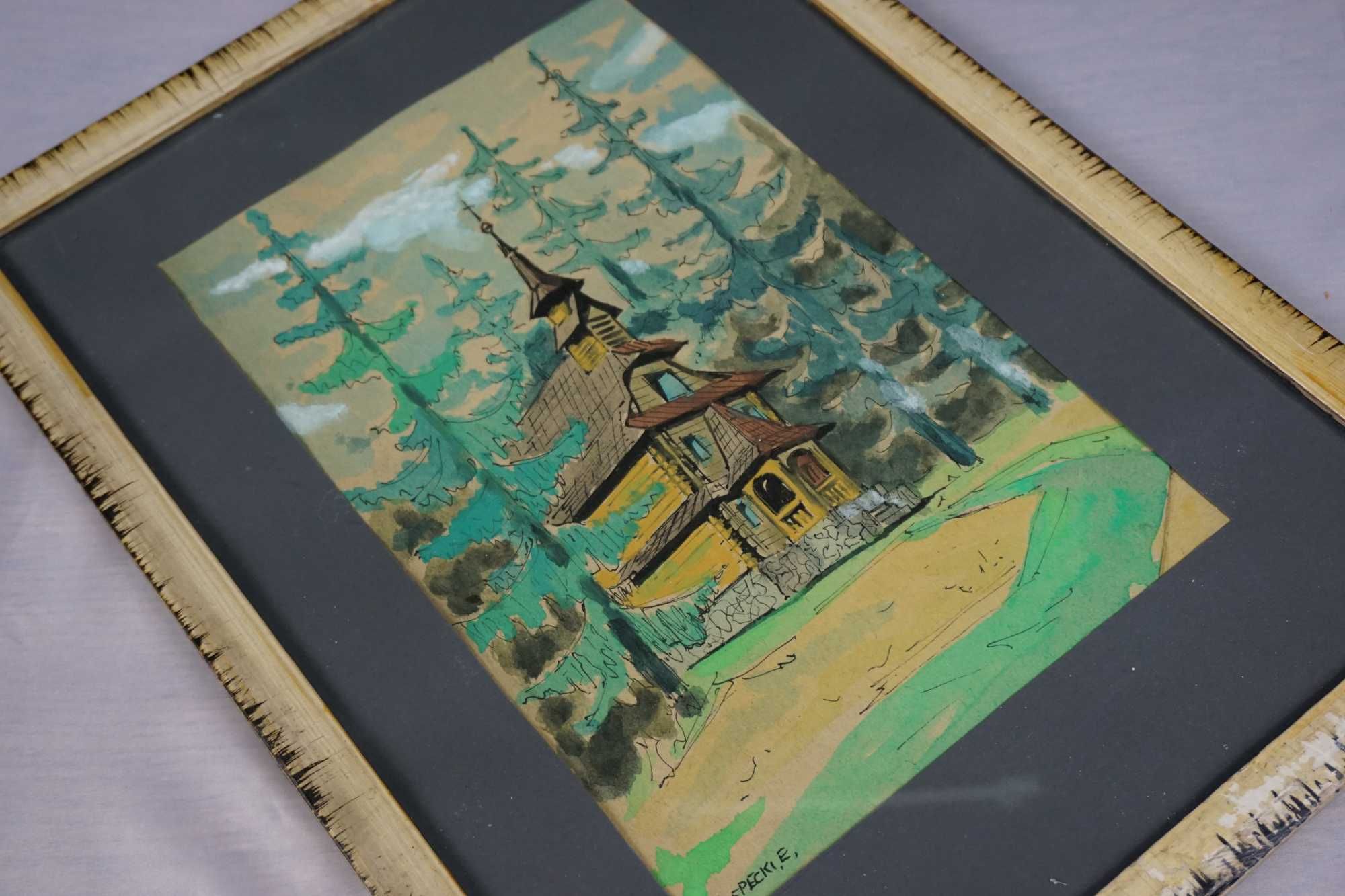 Akwarela Tatry Jaszczurówka kaplica Ślepecki E. obraz grafika