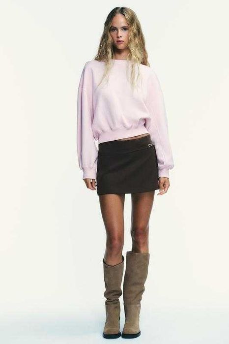 Рожевий zara базовий плюшевий світшот