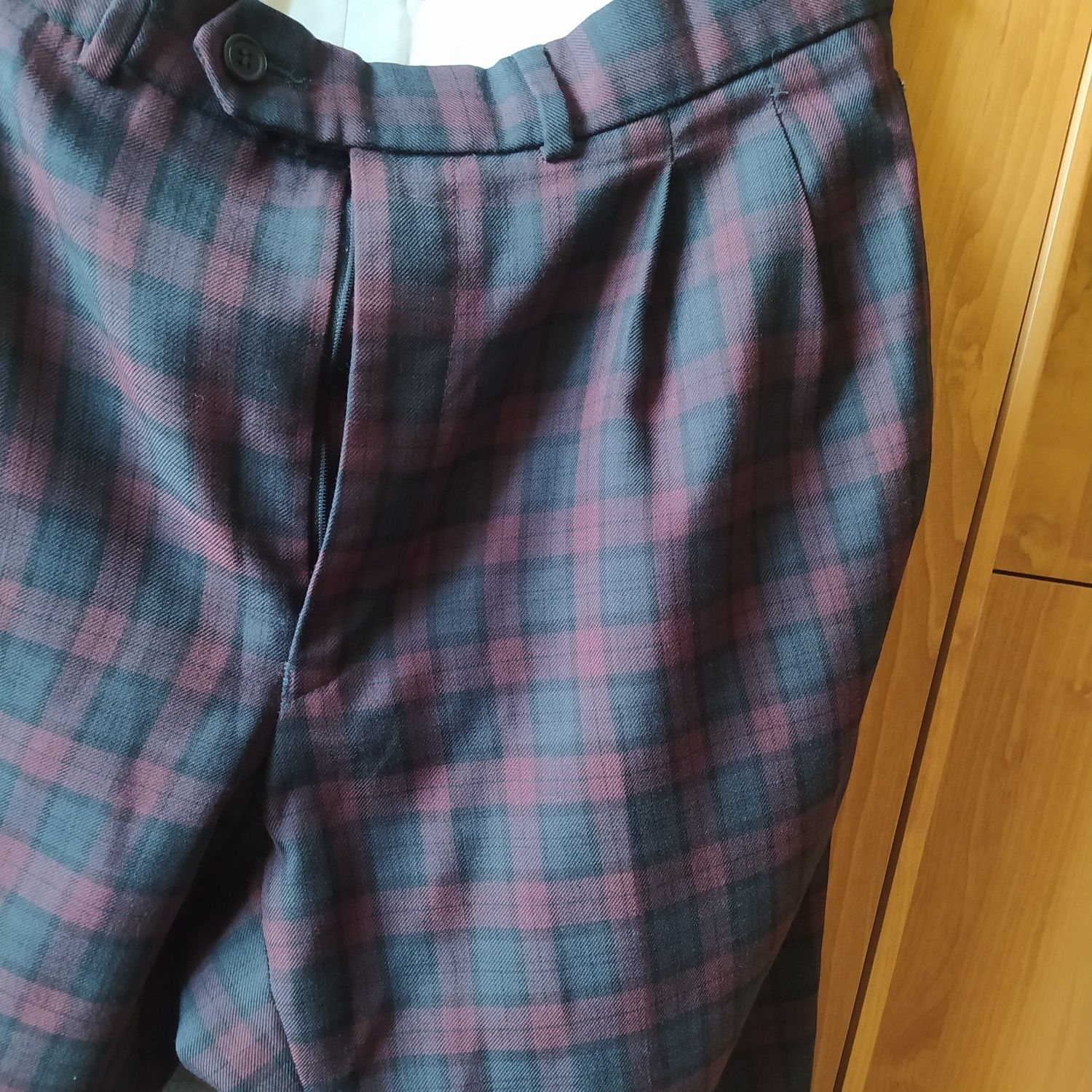 Męskie spodnie w kratkę 86 pas