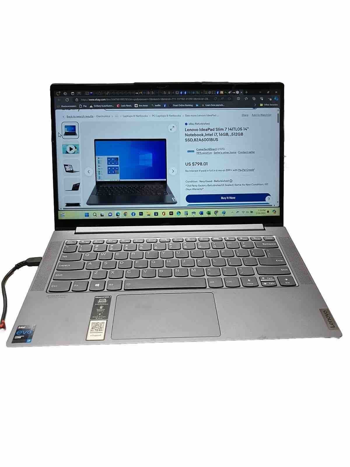 Ультрабук Lenovo Slim 7- (ideapad) i7-1165G7 RaM - 16GB  ssd -250GB