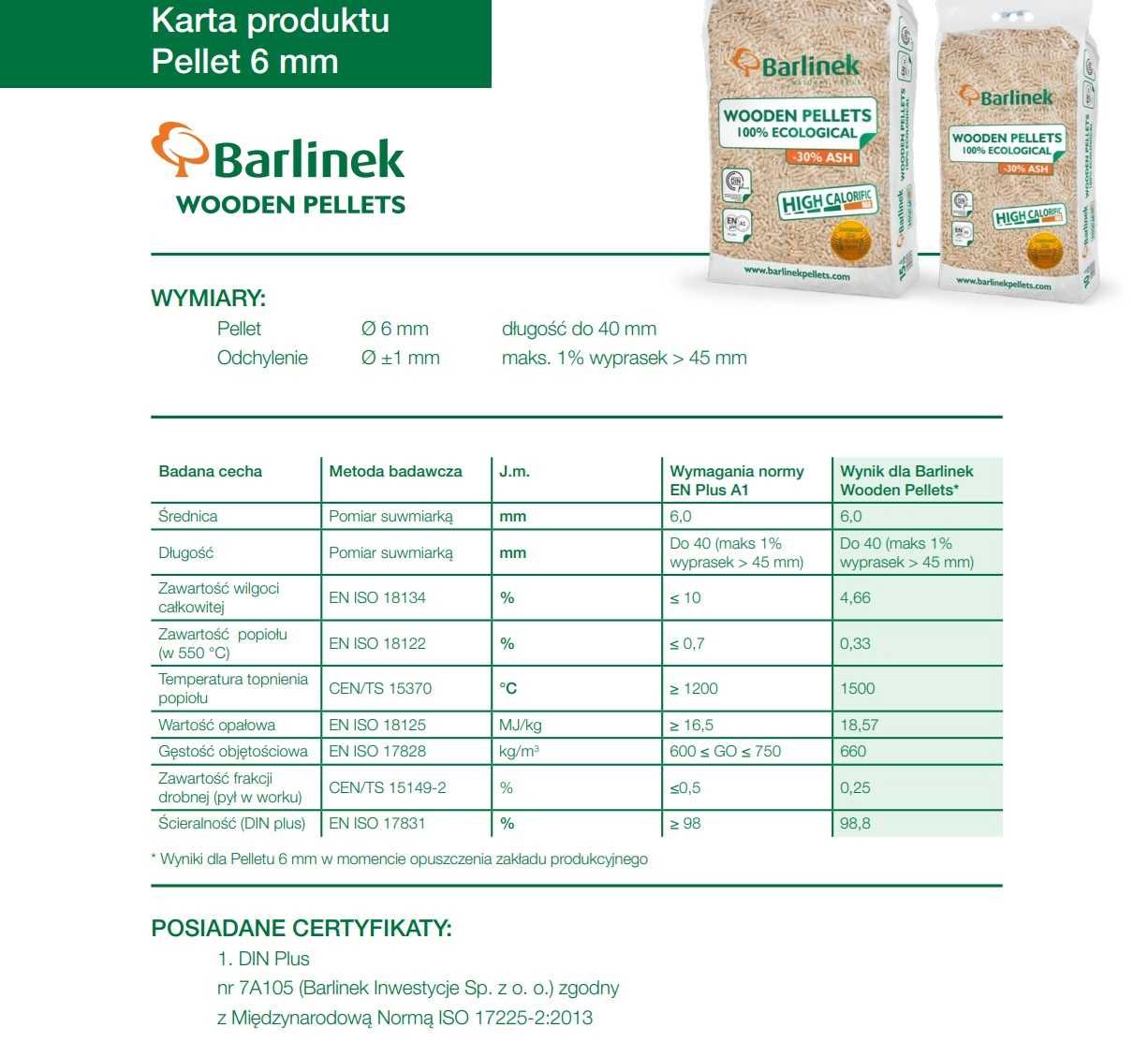 Pellet BARLINEK A1 EN PLUS DIN Plus pelet Transport GRATIS