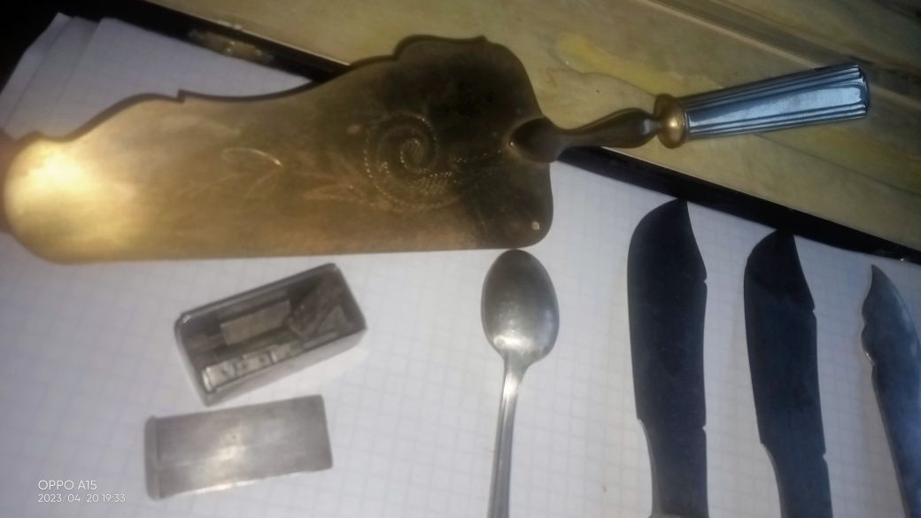 Łopatka do ciast Domino podrożne XVIIIw. Noże Łyżeczka Ag Srebro ANTYK