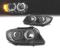 FARÓIS ANGEL EYES PISCA EM LED PARA BMW SERIE 3 E90 E91 05-11 FUNDO PRETO