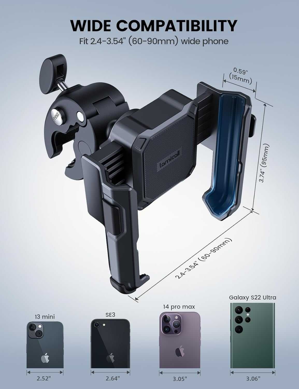 Lamicall BP09 Uchwyt rowerowy na telefon 4,7-7" iPhone Samsung Xiaomi