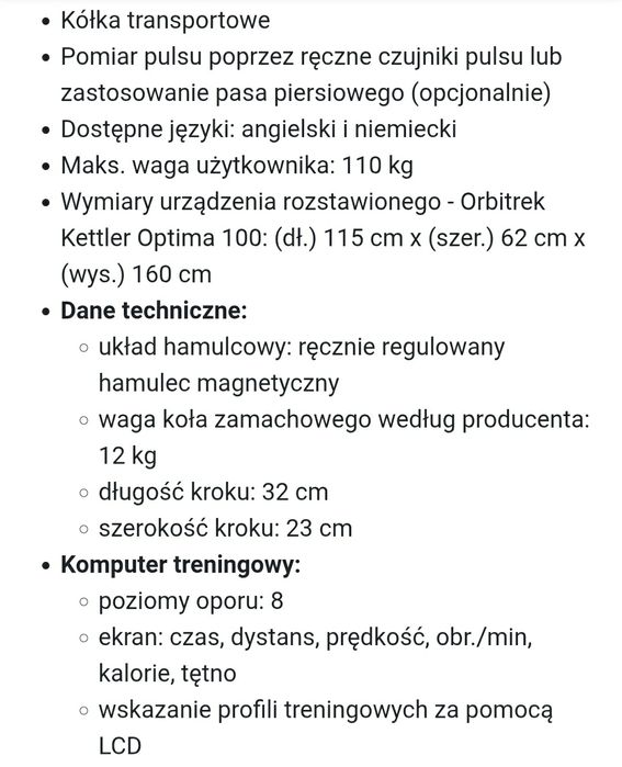 Orbitrek Kettler optima100 (jak nowy 0h)