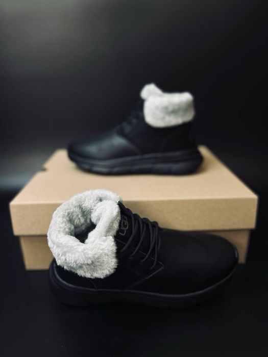 Черные ботинки кроссовки Ugg Lowmel / кожаные угги кросовки / мех