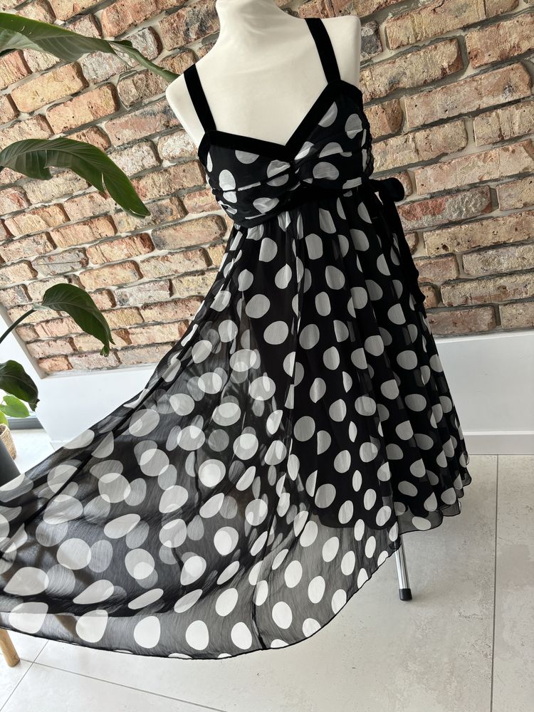 Sukienka w grochy midi tiulowa 38/40 wesele impreza wizytowa
