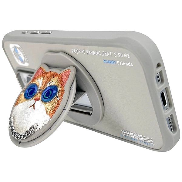 Etui Nimmy Glasses Cool Cat MagSafe na iPhone 16 Pro Max - szare