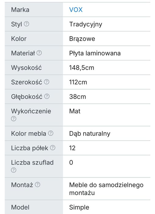 Regał VOX Stan IDEALNY kolekcja SIMPLE