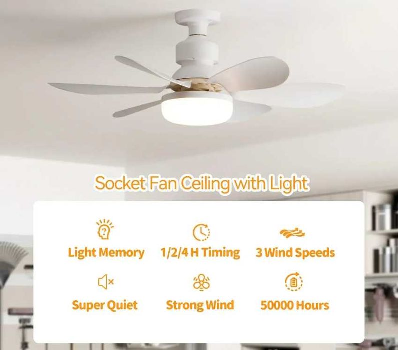 Потолочный вентилятор с лампой 40W/52см и дистанционным управлением