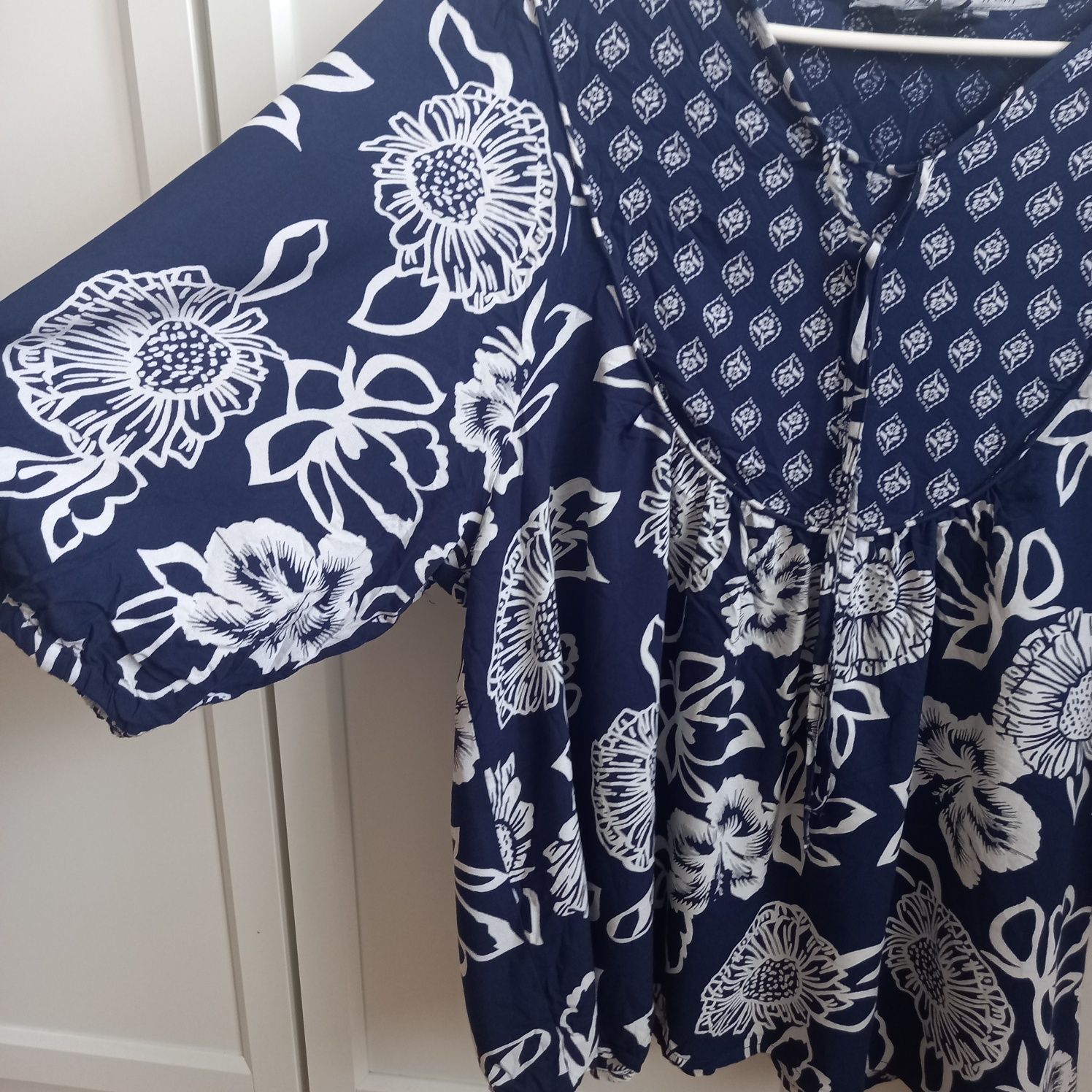 Granatowa bluzka oversize boho z wiskozy 44