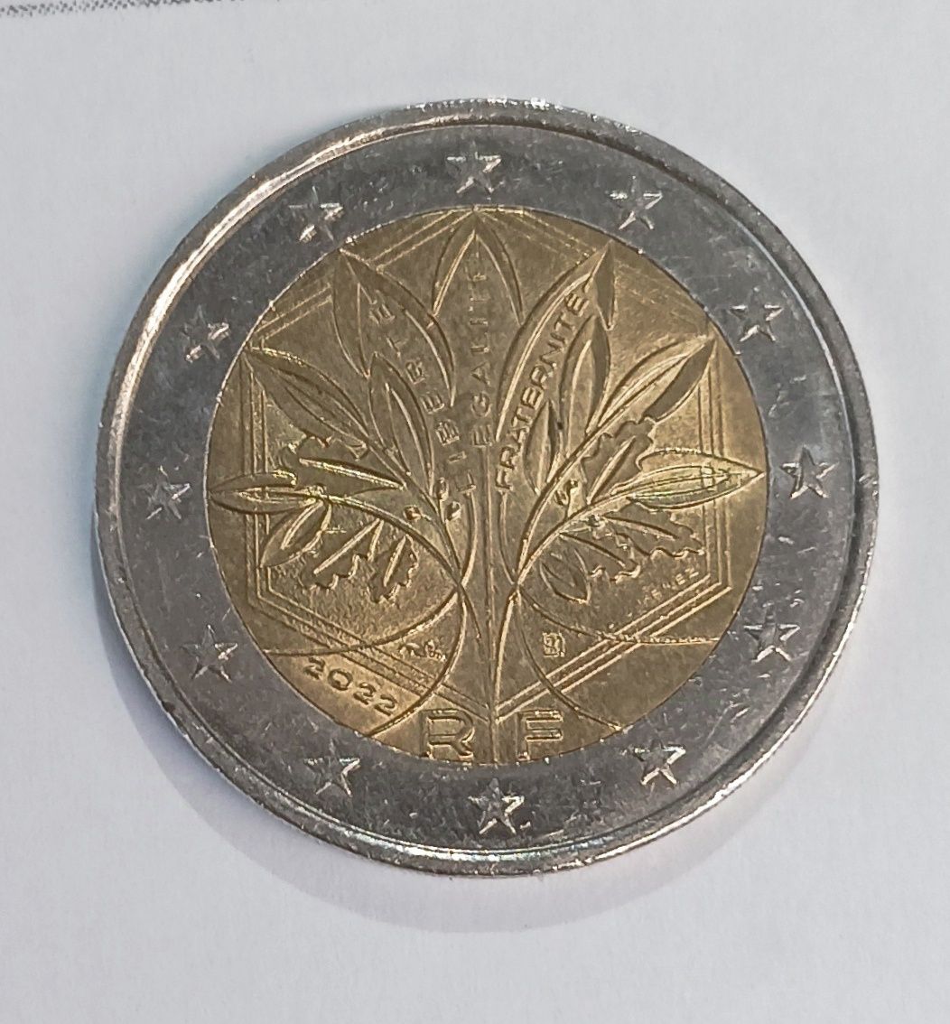 Moeda 2€ comemorativa de França 2022 RF LIBERTÉ EGALITÉ FRATERNITÉ