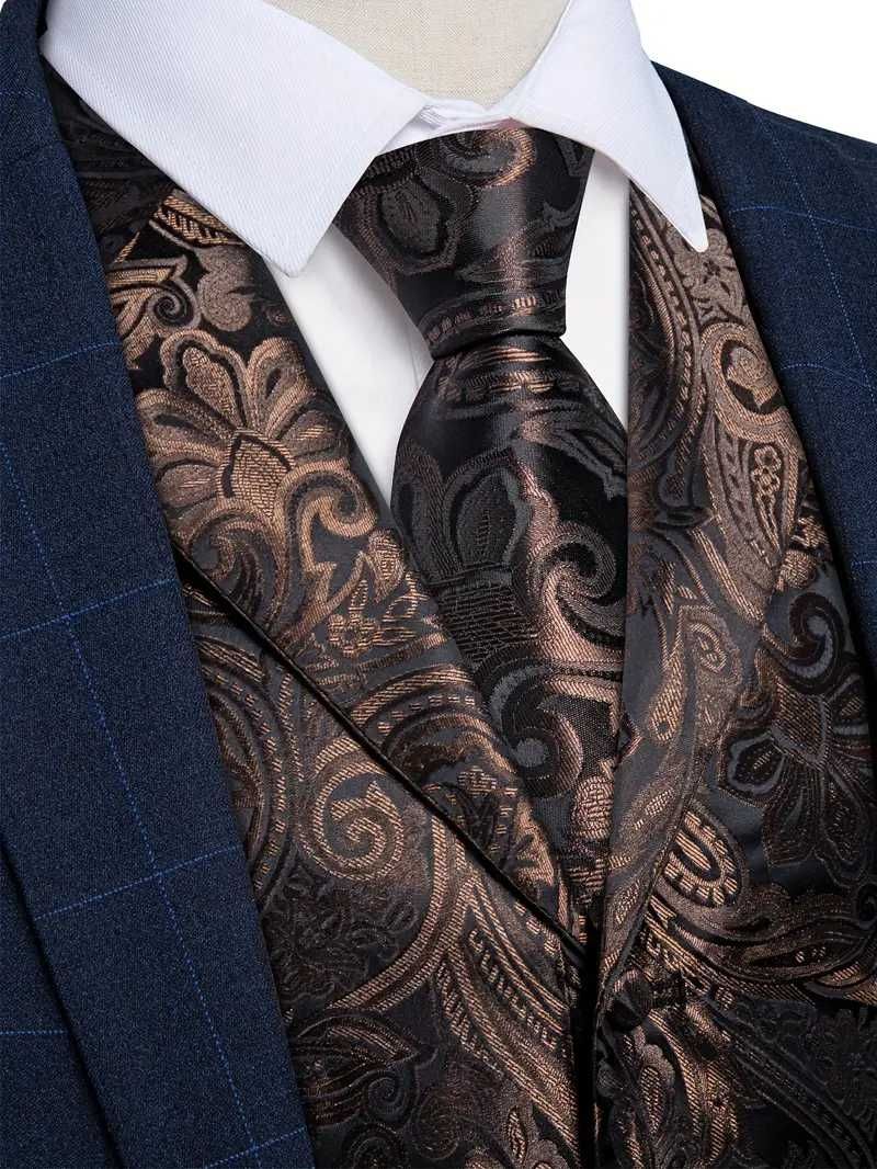 L XL Kamizelka z klapami Krawat elegancka do garnituru BRĄZOWA