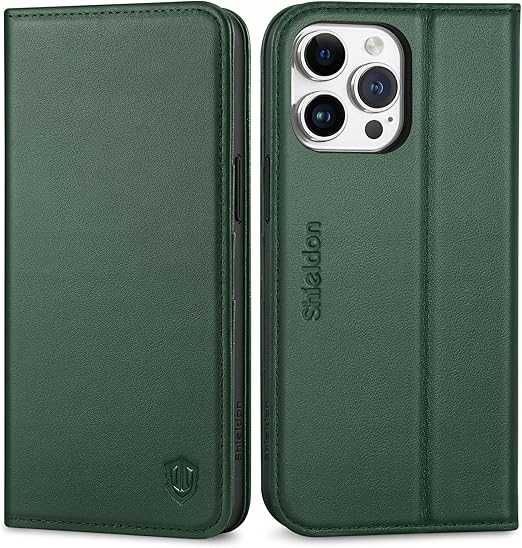 Etui z klapką Shieldon do APPLE IPHONE 15 PRO MAX zielony