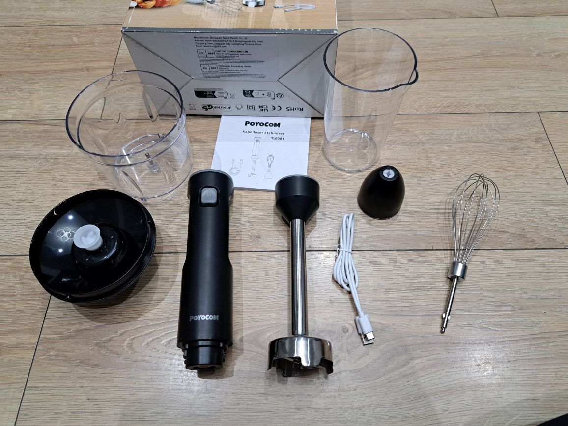 Bezprzewodowy blender ręczny POYOCOM, 200 W, rozdrabniacz 500 ml, USB