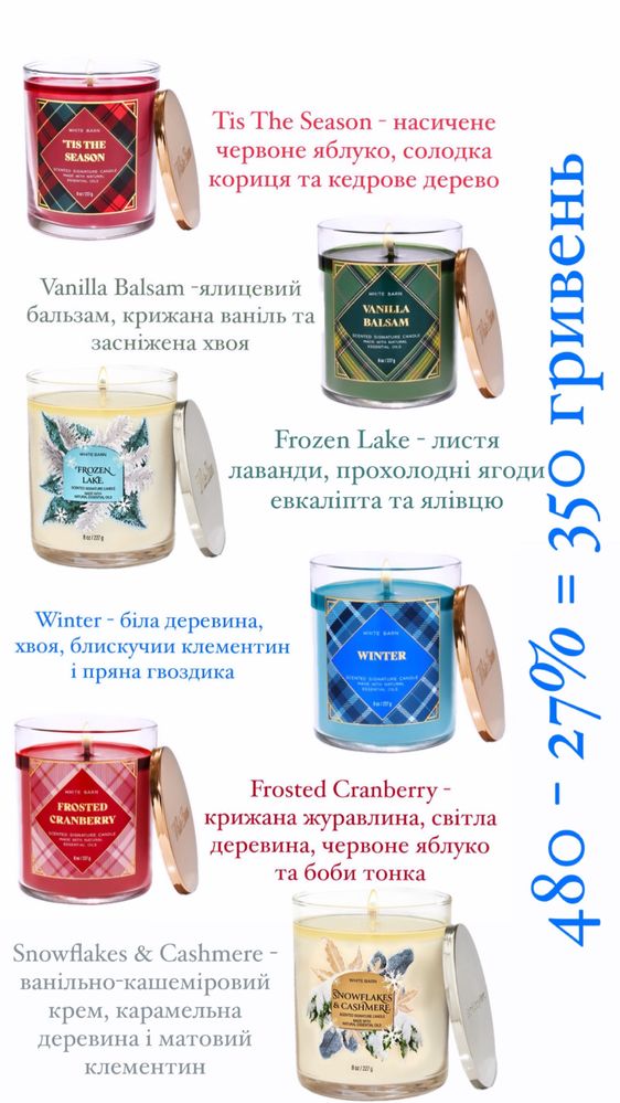 Свічки Bath and Body Works соєві, 1 та 3 гноти, серія 2024