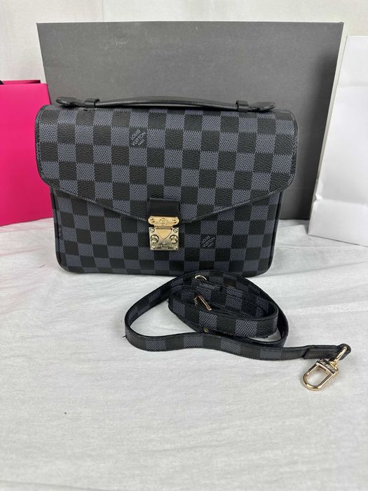 Torba Louis Vuitton metis skóra granat Damier Ebene logowana premium