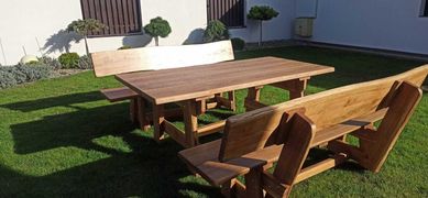 MEBLE OGRODOWE - stół dębowy i 2 ławy