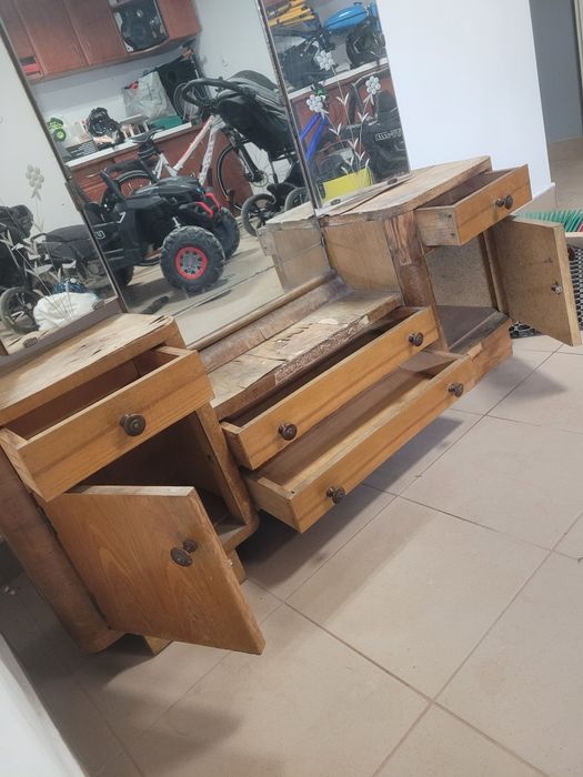 Szafka, toaletka, lustro, przedpokój, antyki PRL, do odnowienia!