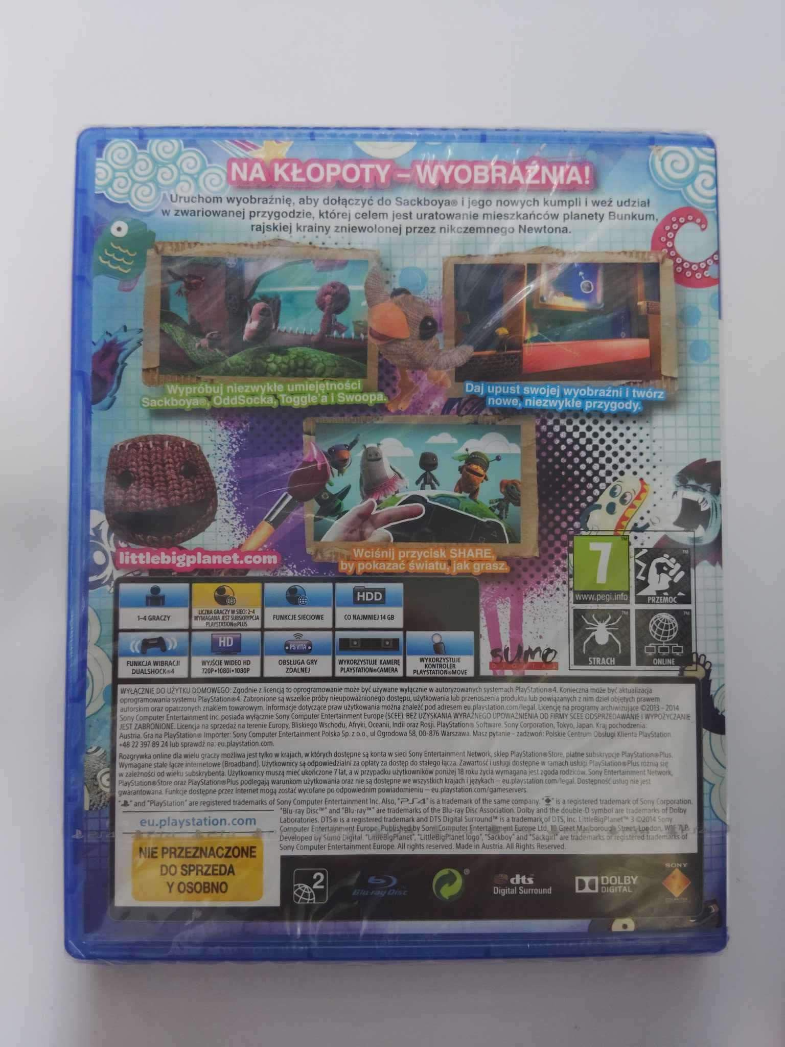 NOWA LittleBigPlanet 3 PS4 Wersja premierowa bez paska PS4 HITS