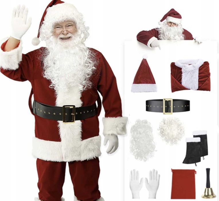 Strój Świętego Mikołaja 13el. Duży Zestaw