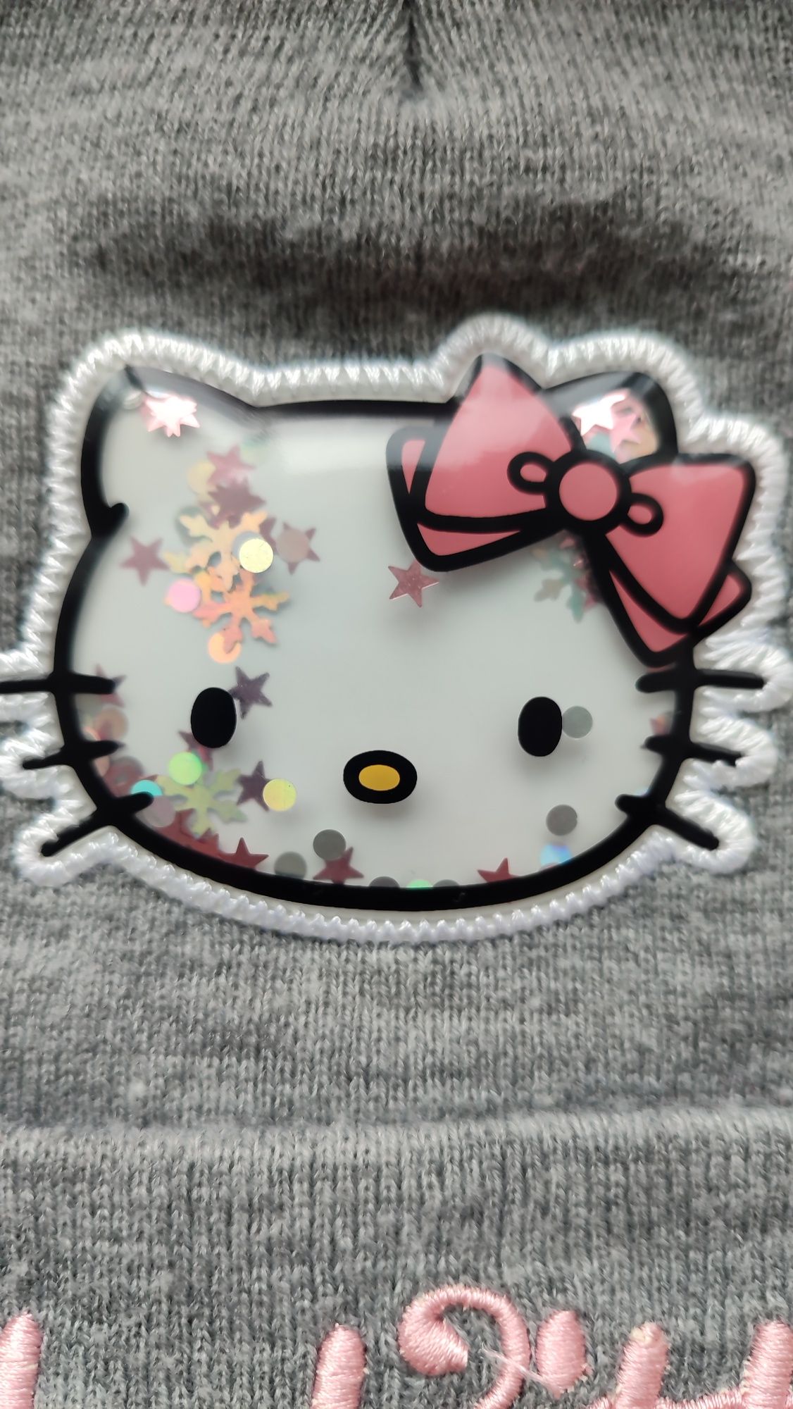 Szara czapka z różowym pomponem Hello Kitty 104-122 C&A