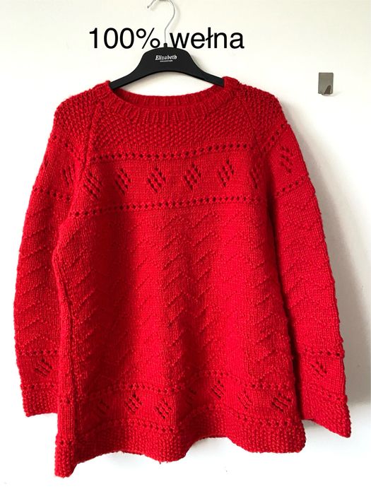 Czerwony welniany sweter handmade wool