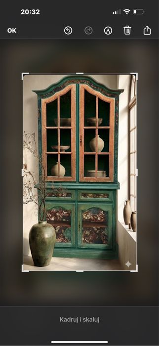 Kredens z nadstawka zielony vintage shabby chic