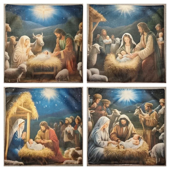 Komplet 4 świątecznych poszewek z plótna