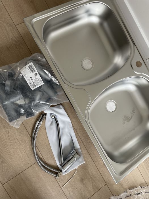 Nowy zlew zlewozmywak metalowy dwukomorowy 80x45 bateria syfon zestaw