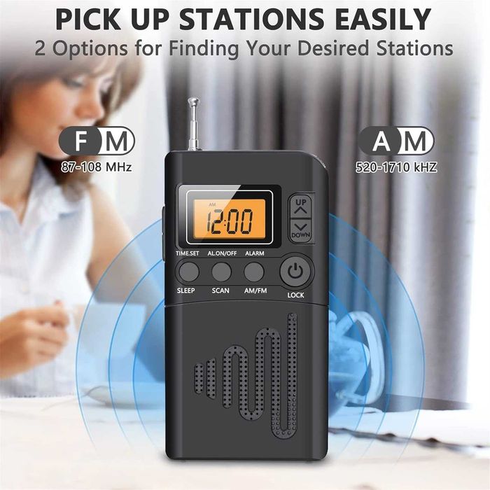 Przenośne Radio Kieszonkowe AM/FM, z Wyświetlaczem LCD Głośnik